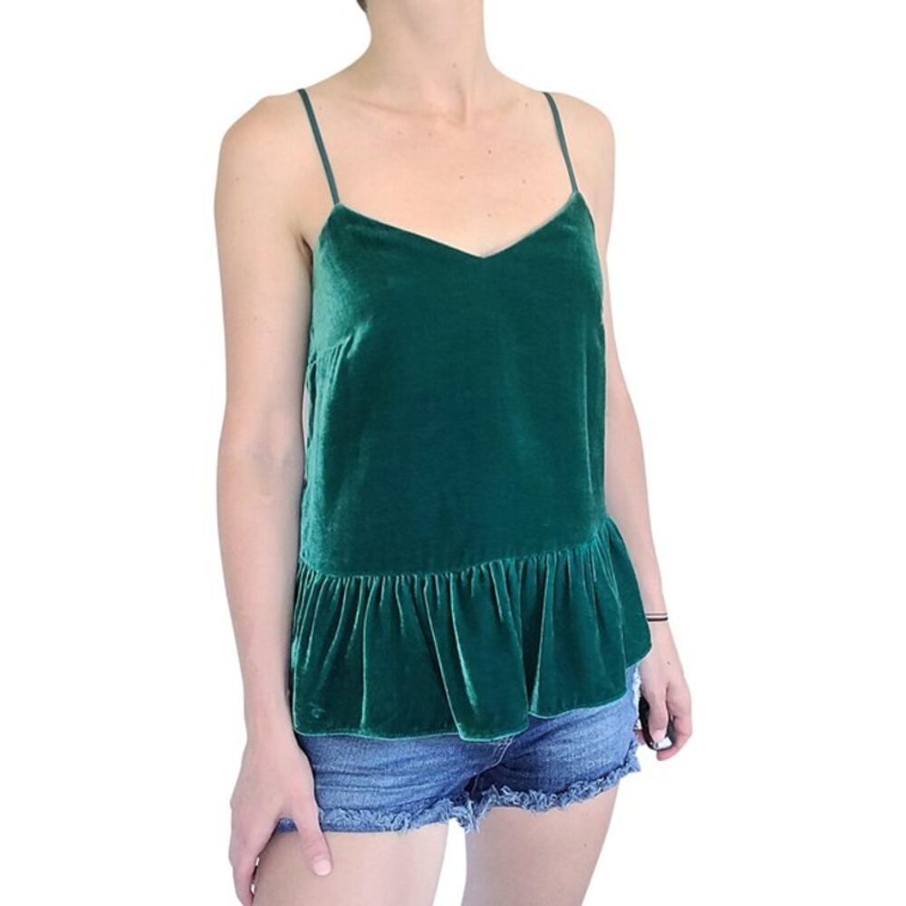 NEW J.crew Dark Green Velvet Peplum Tank 6 Petite Christmas Holiday Party